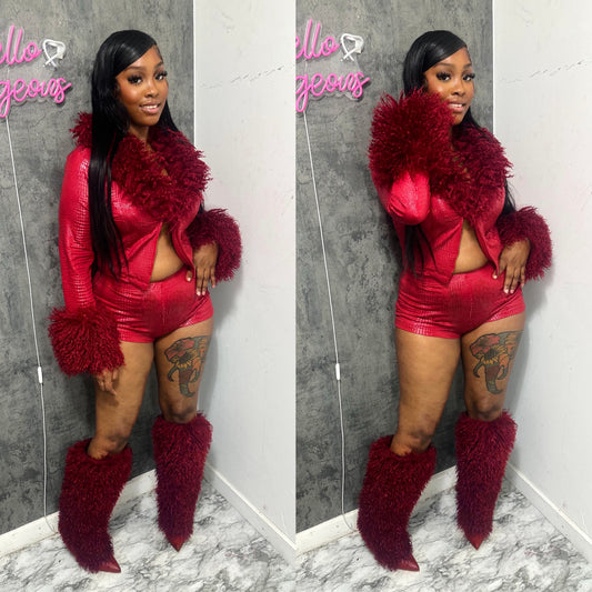 Burgundy Fur Set