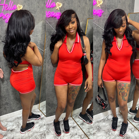 Red Varsity Vixen Romper