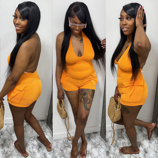 Orange Vacay Me Halter Romper